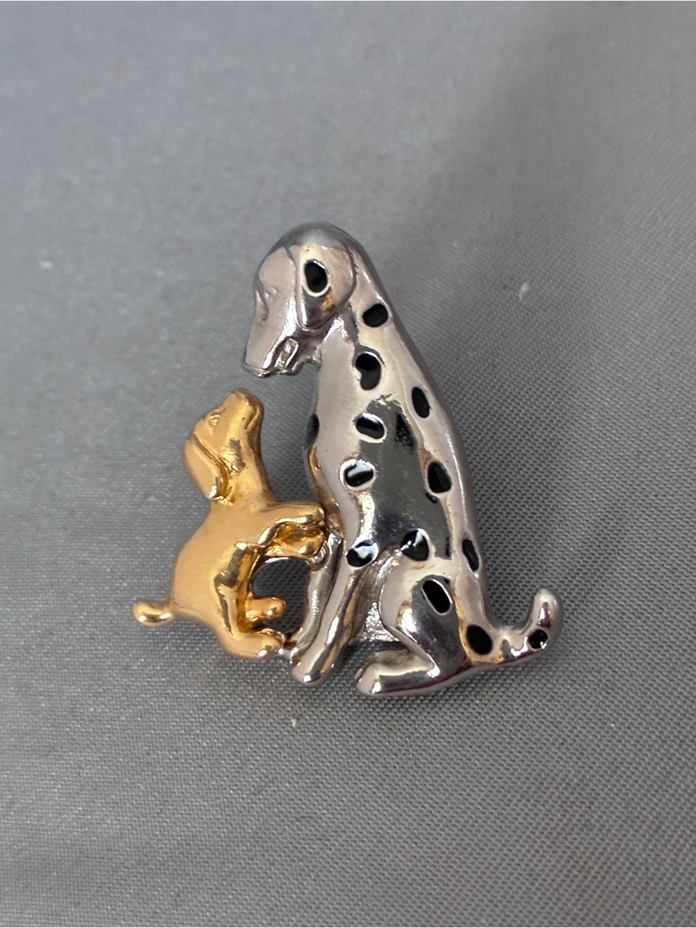 Dog Duo Enamel Pin - Silver and Gold Puppy Brooch